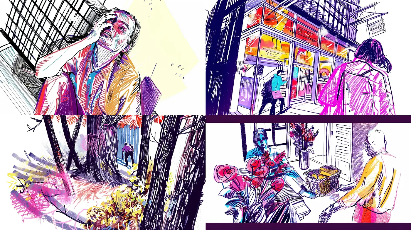 Expressive Sketchbook Reverie with Vibrant Hues - Midjourney sref style