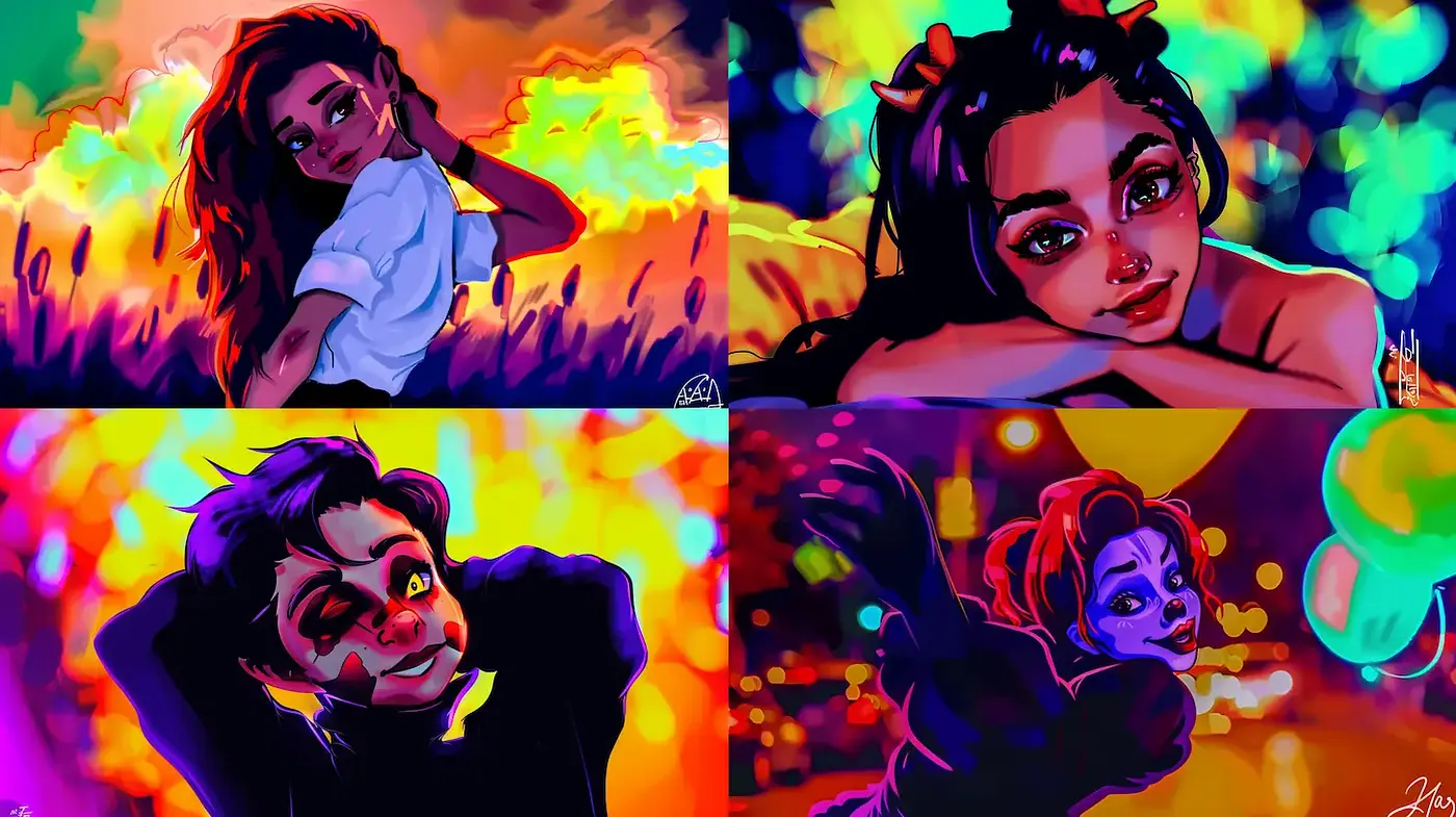 Vibrant and Expressive Digital Portraits with an Urban Flair - Midjourney sref style