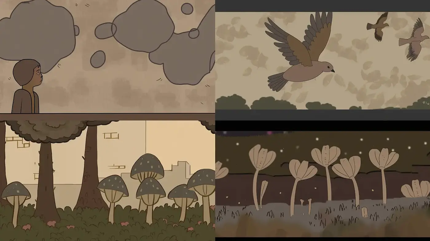 Whimsical and Earthy Animated Aesthetic with Narrative Elements - Midjourney sref style