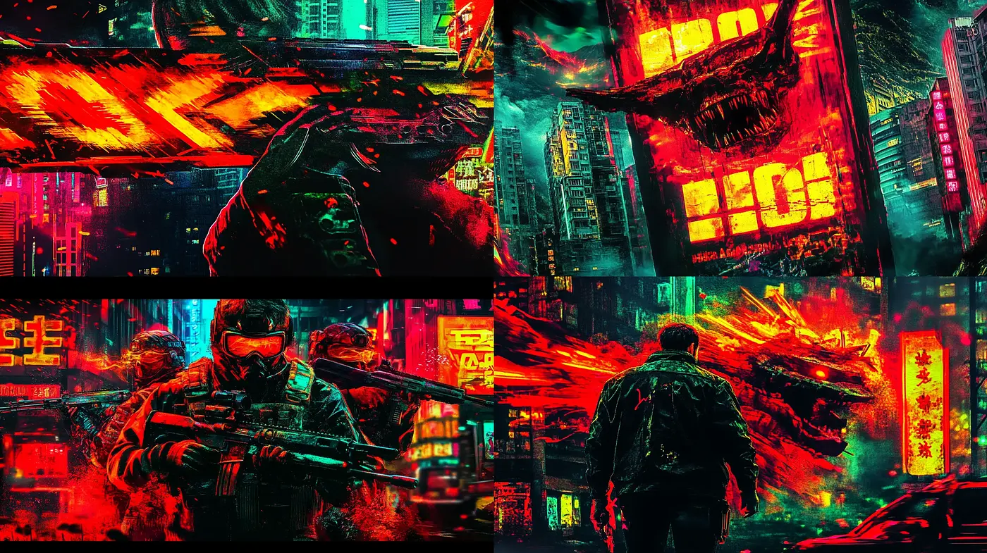 Neon-Noir Cyberpunk Dreamscape - Midjourney sref style