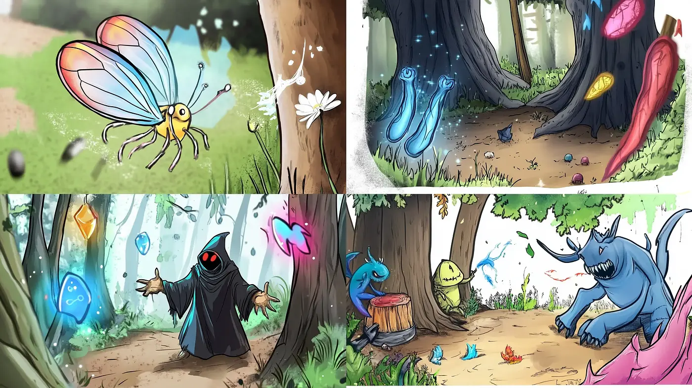 Enchanted Forest Whimsy: A Blend of Cartoonish Charm and Vivid Storybook - Midjourney sref style