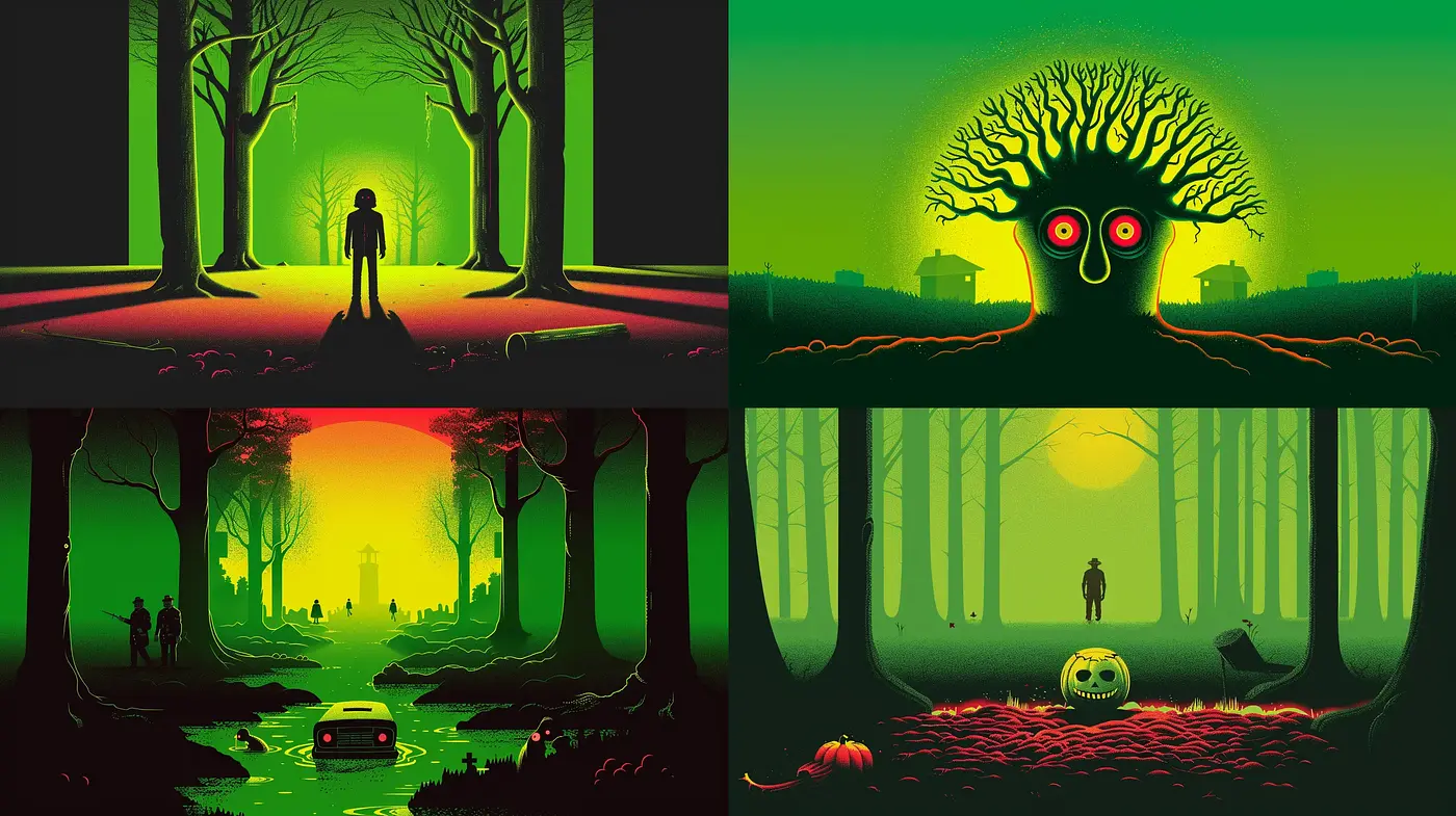 Eerie Radiance in Stylized Enigmatic Woods - Midjourney sref style