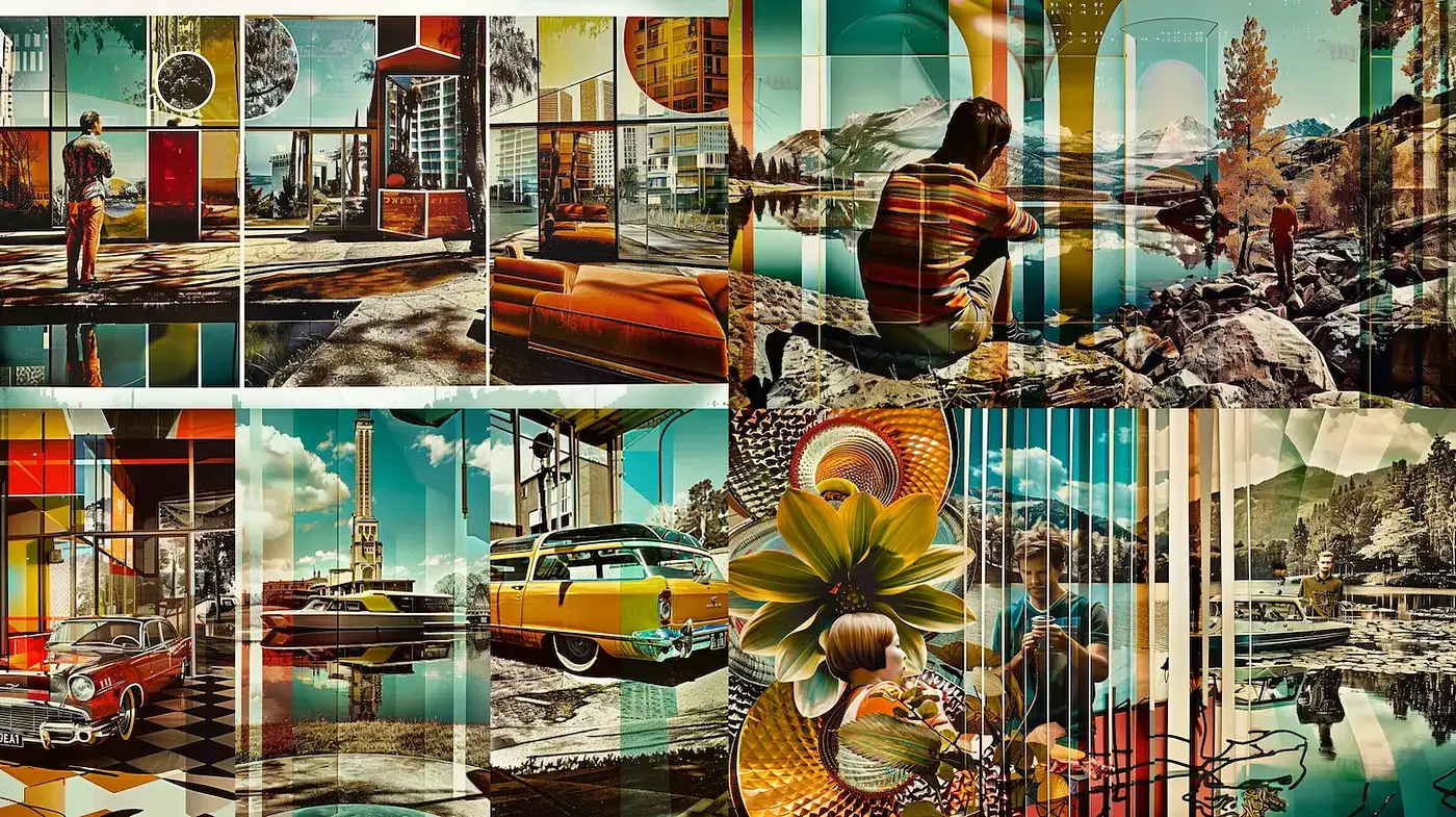 Mid-Century Modern Aesthetic with Vibrant Textures and Geometric Patterns - Midjourney sref style
