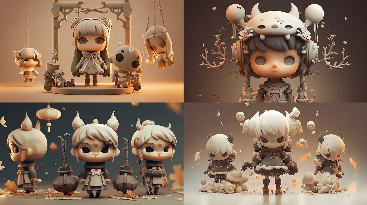 Monochromatic Sepia Toybox: A Study in Unified Vintage Hues and Stylized Figures - Midjourney sref style