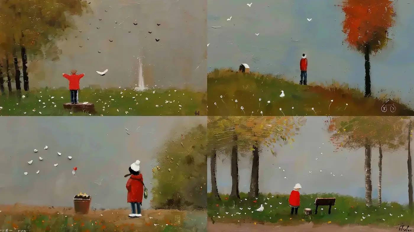 Whimsical and Playful Nature Scenes with a Touch of Melancholy - Midjourney sref style