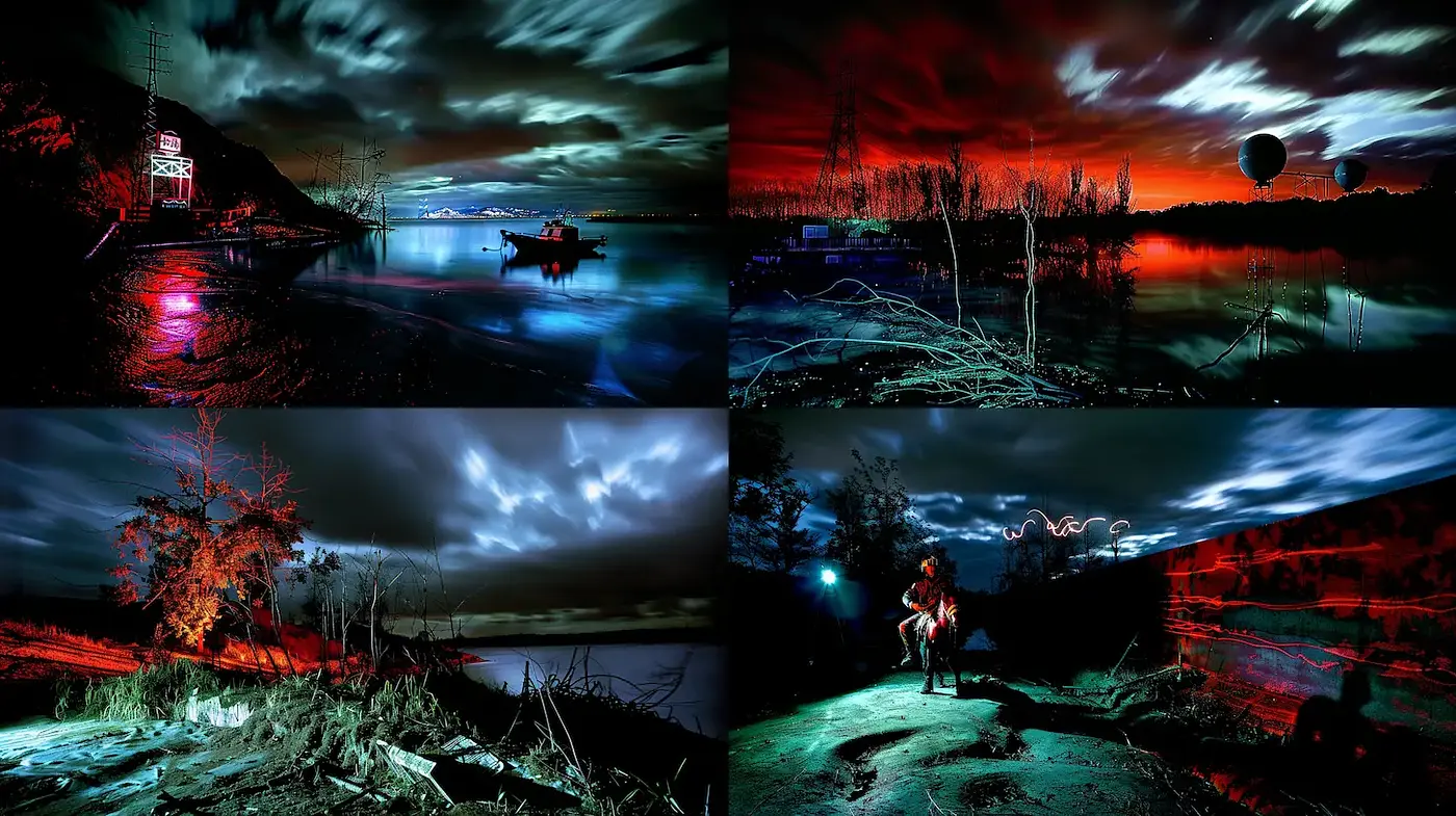 Surreal landscapes with dramatic lighting and intense atmospheres - Midjourney sref style