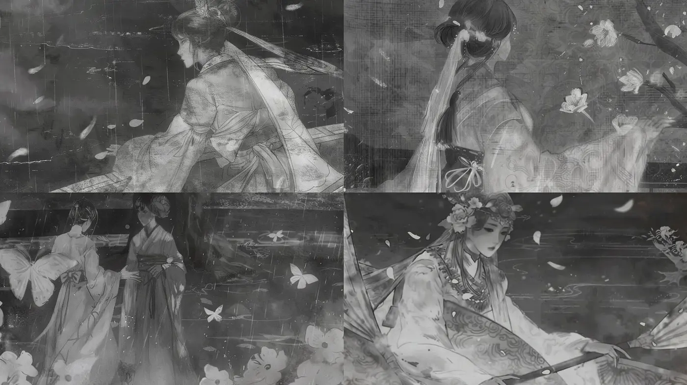 Monochromatic Ethereal Elegance: A Homage to Ink Wash Painting and the Grace of the Far East - Midjourney sref style