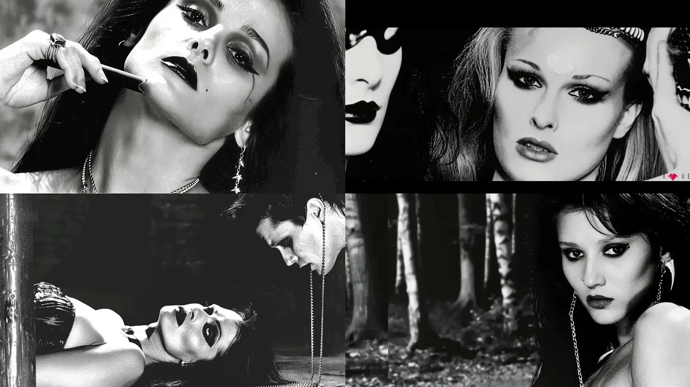 Monochromatic Gothic Elegance with Dramatic Contrasts - Midjourney sref style