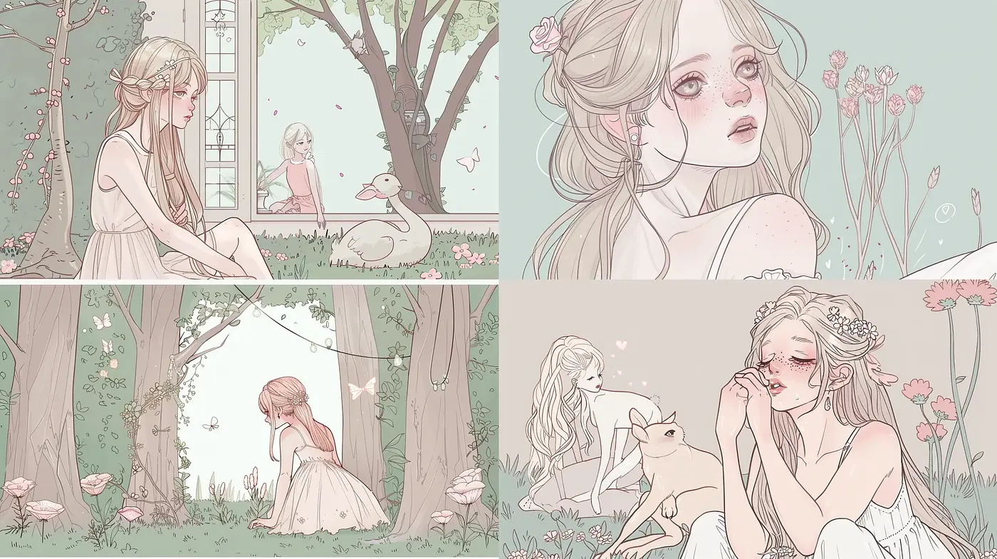 Soft Pastel Reveries: Ethereal Illustrations with a Romantic Manga Essence - Midjourney sref style