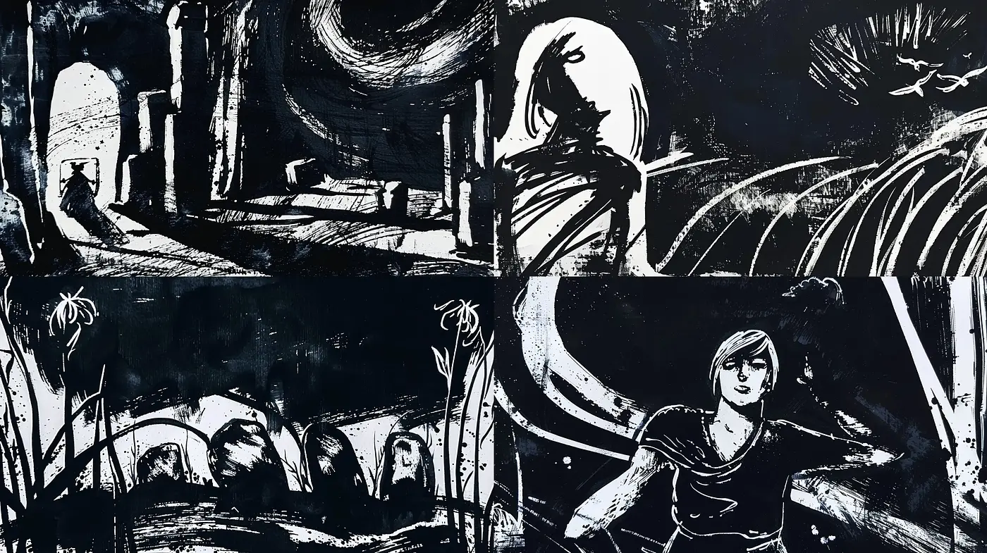 Monochromatic Nocturne: A Homage to Expressionist Woodcut Techniques - Midjourney sref style