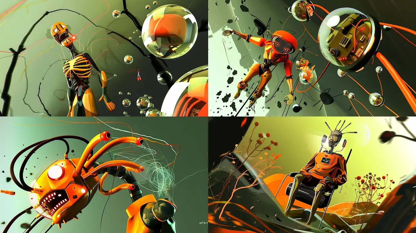 Futuristic surrealism with vivid, dynamic compositions - Midjourney sref style