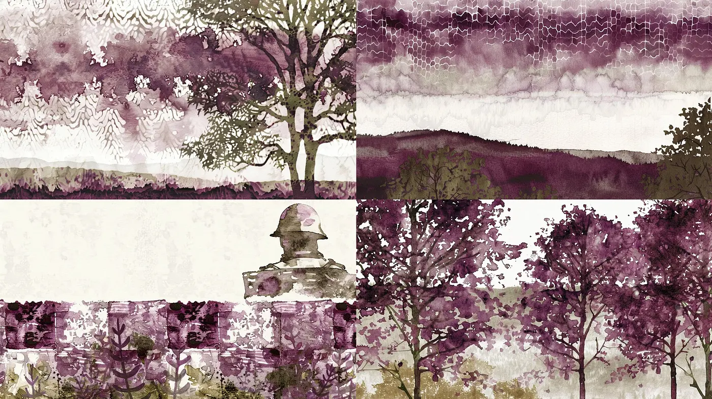 Ethereal Textured Watercolor Reverie in Sepia and Plum Tones - Midjourney sref style