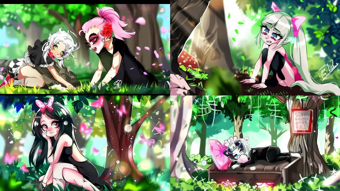 Vibrant Anime Fantasy Embedded in Enchanted Forest Scenes - Midjourney sref style
