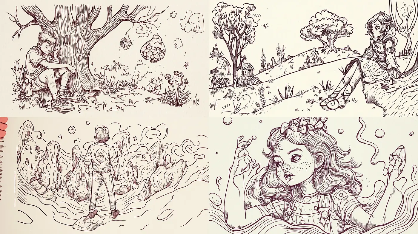 Sepia Ink Illustrative Nostalgia - Midjourney sref style