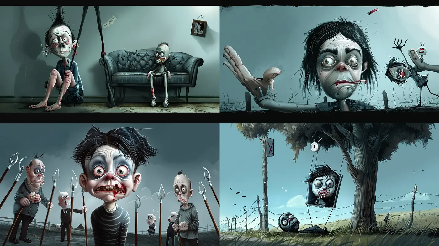 Eerie Tim Burton-esque Figurative Expressionism - Midjourney sref style