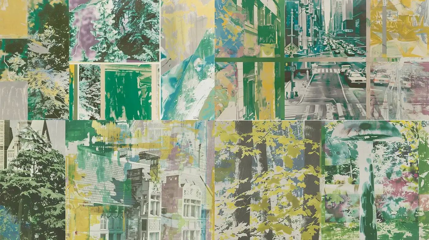 Dynamic Fusion of Urban Landscapes and Abstract Textures in a Vintage Aesthetic - Midjourney sref style