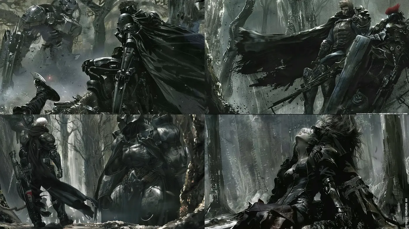 Gothic Resurgence in Futuristic Robot Warfare Imagery - Midjourney sref style