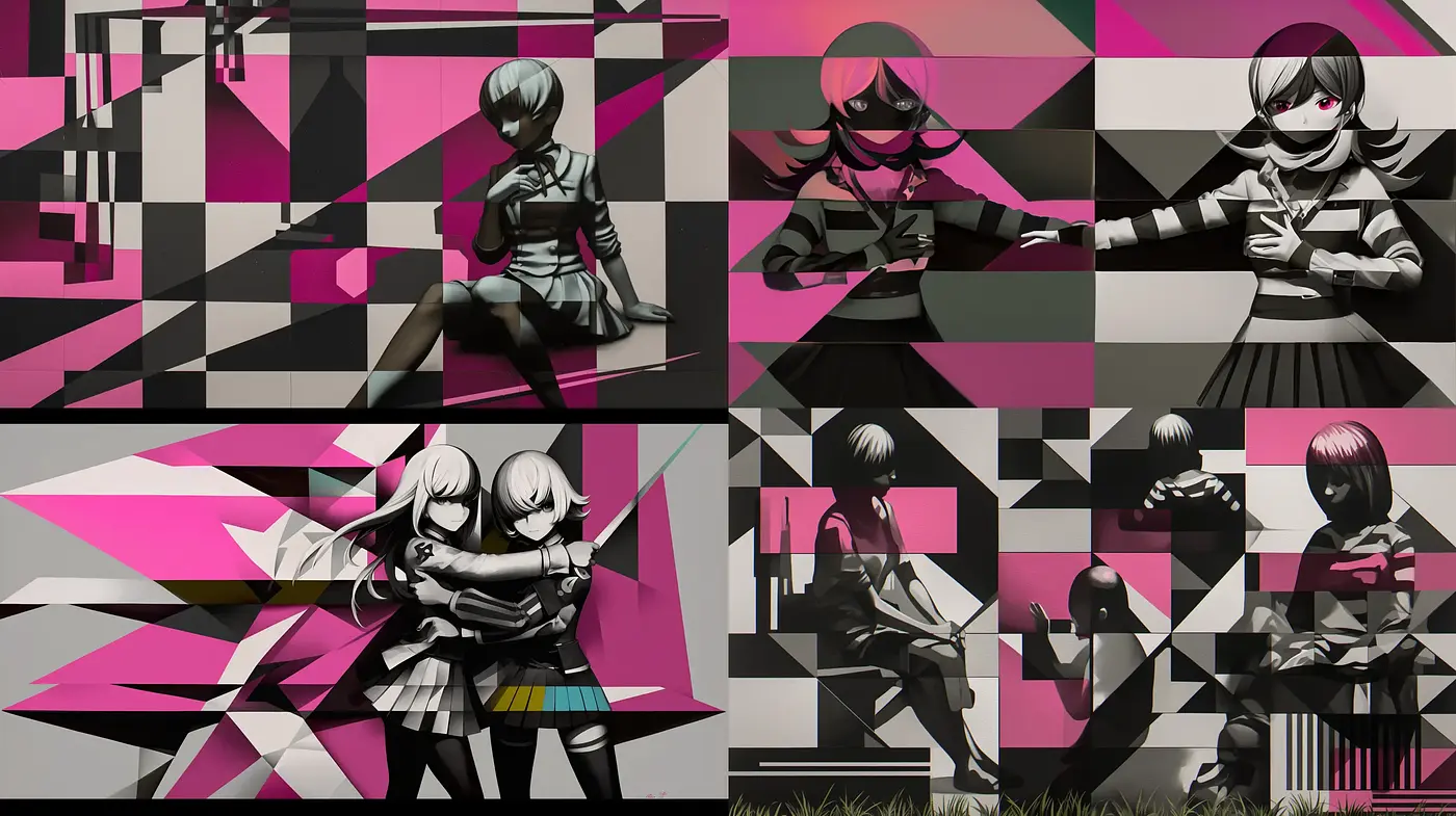 Geometric Synthesis of Manga-Inspired Characters - Midjourney sref style