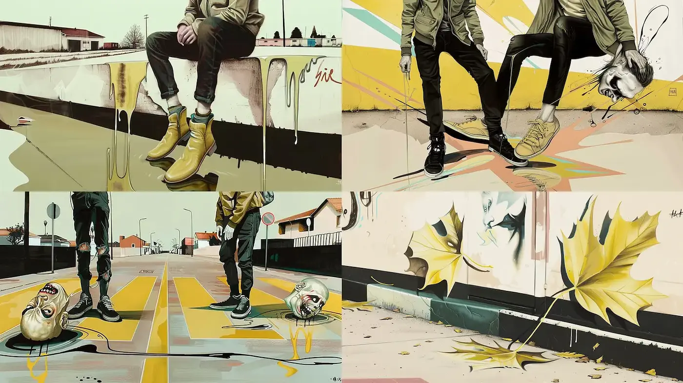 Contemporary Urban Surrealism with a Vibrant Touch - Midjourney sref style