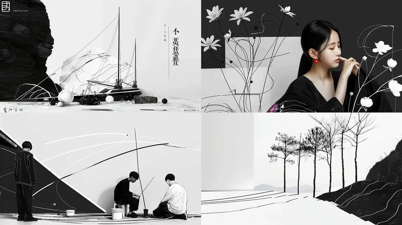 Monochromatic Elegance with a Whisper of Nature - Midjourney sref style