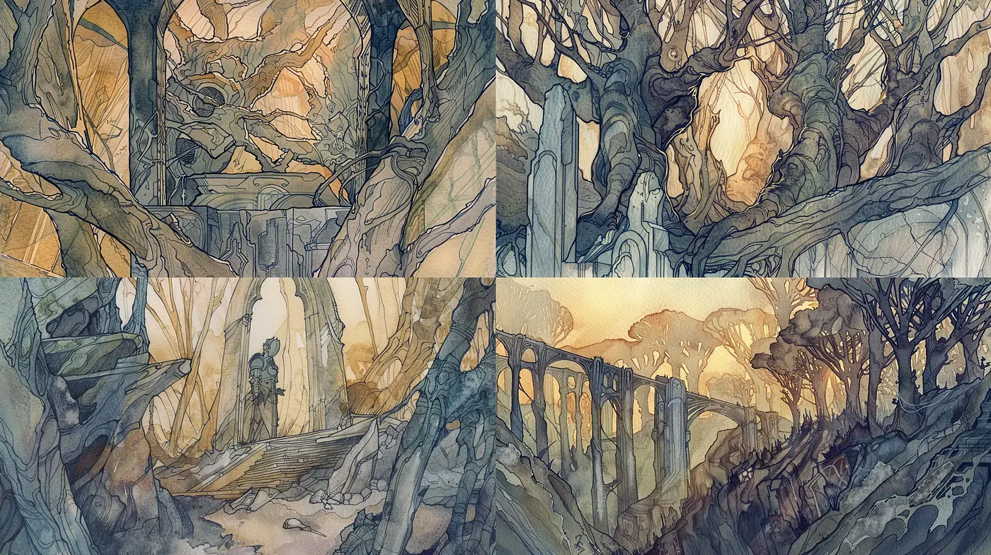 Ethereal Watercolor Dreamscapes: A Consistent Vision of Serenity and Nostalgia - Midjourney sref style