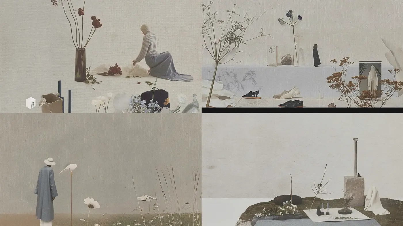 Serene Minimalist Tableau with a Muted Earthy Palette and Textural Harmony - Midjourney sref style