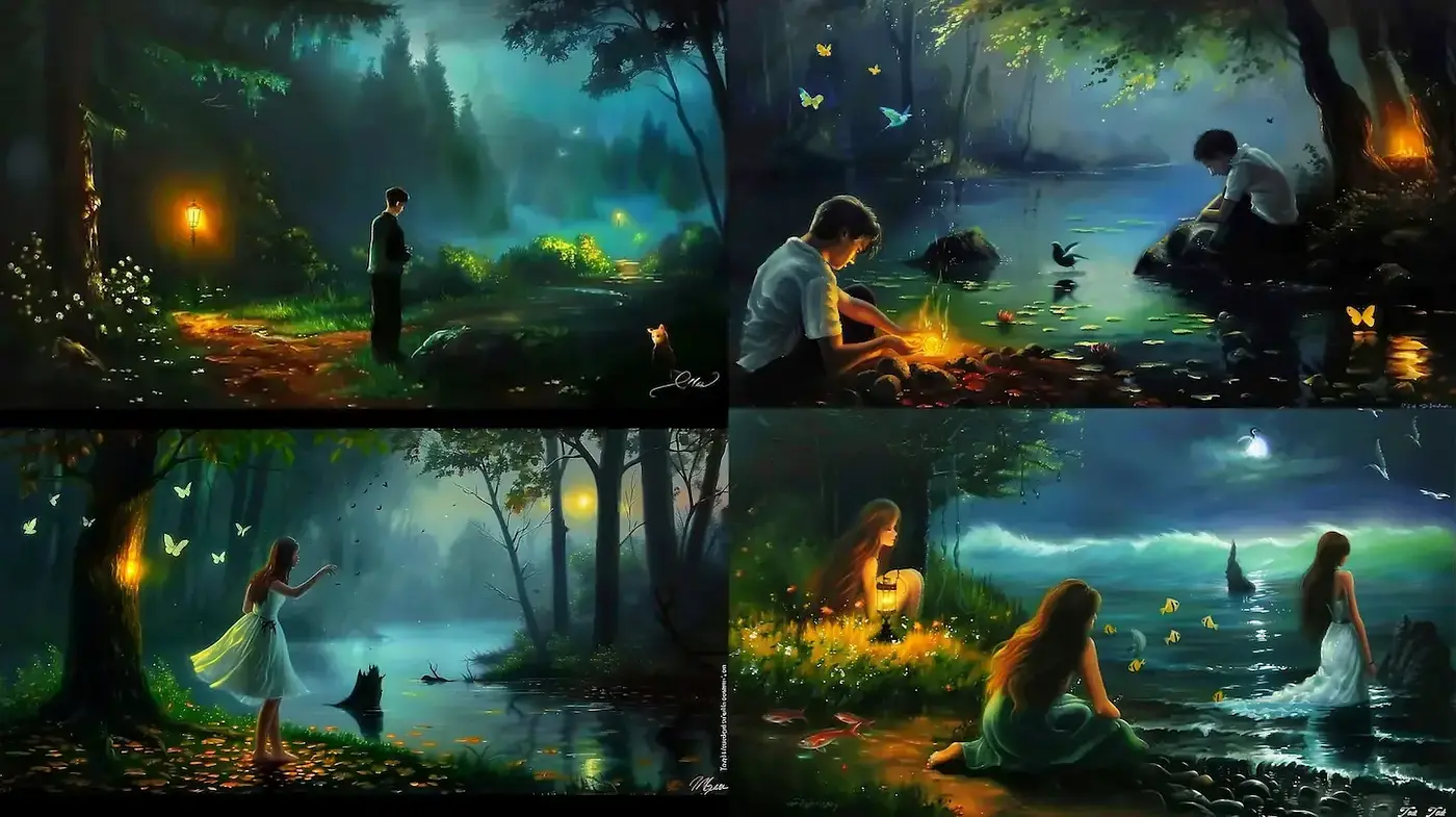 Enchanting and dreamlike representation of nature and human connection - Midjourney sref style