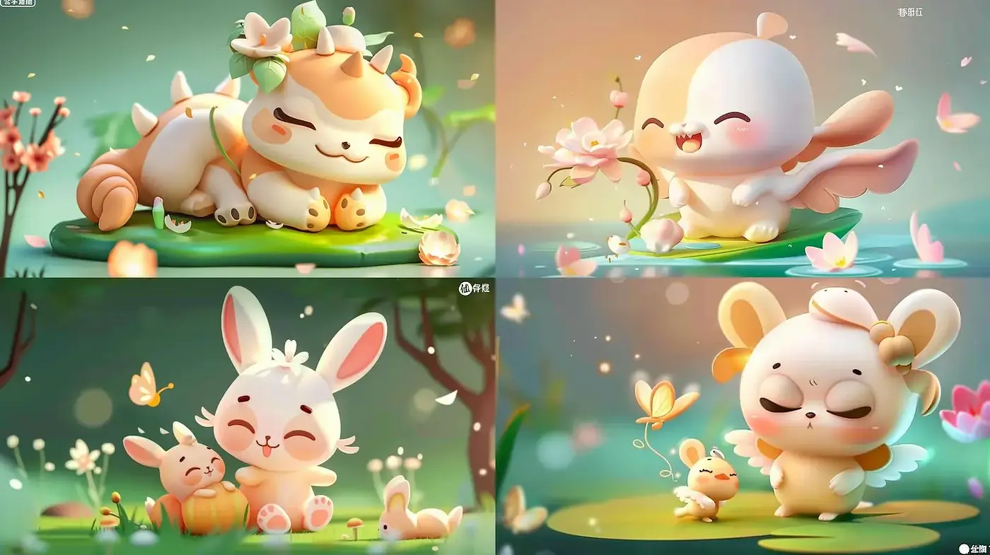Charming Whimsical Animal Illustrations with Soft Colors and Gentle Textures - Midjourney sref style