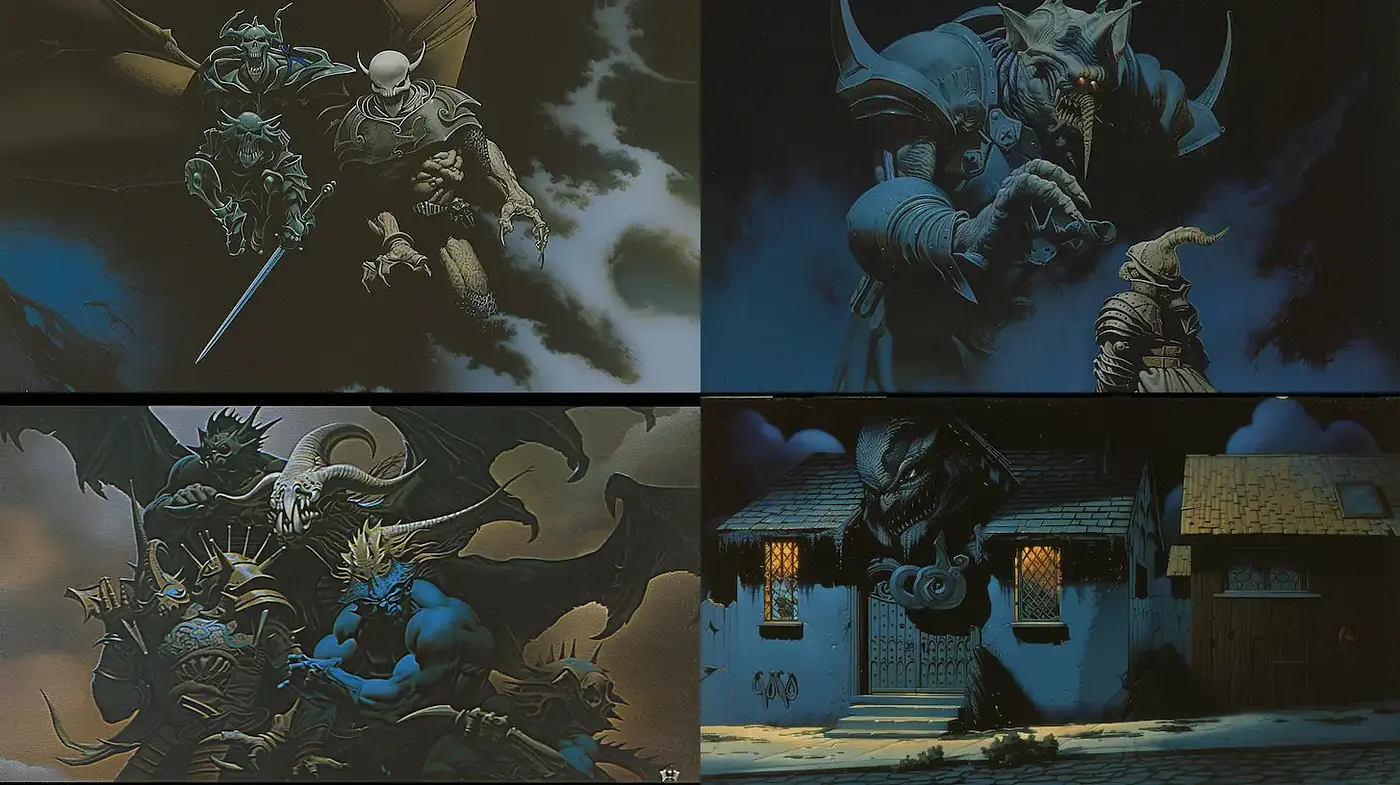 Dark Fantasy with Elements of Classic Comic Art - Midjourney sref style