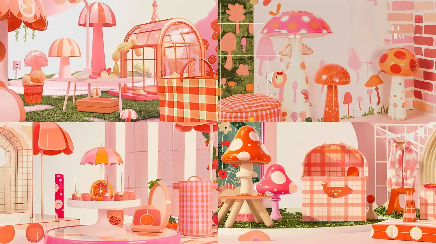 Whimsical and Playful Environment with a Bright and Cheerful Aesthetic - Midjourney sref style