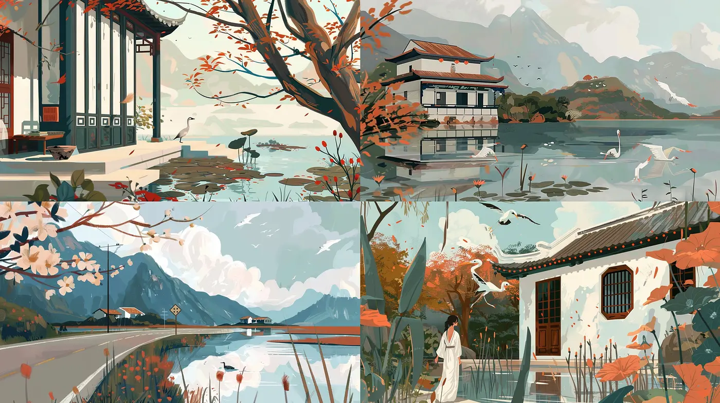 Serene Vistas: A Uniform Palette of Tranquility in Stylized Landscapes - Midjourney sref style
