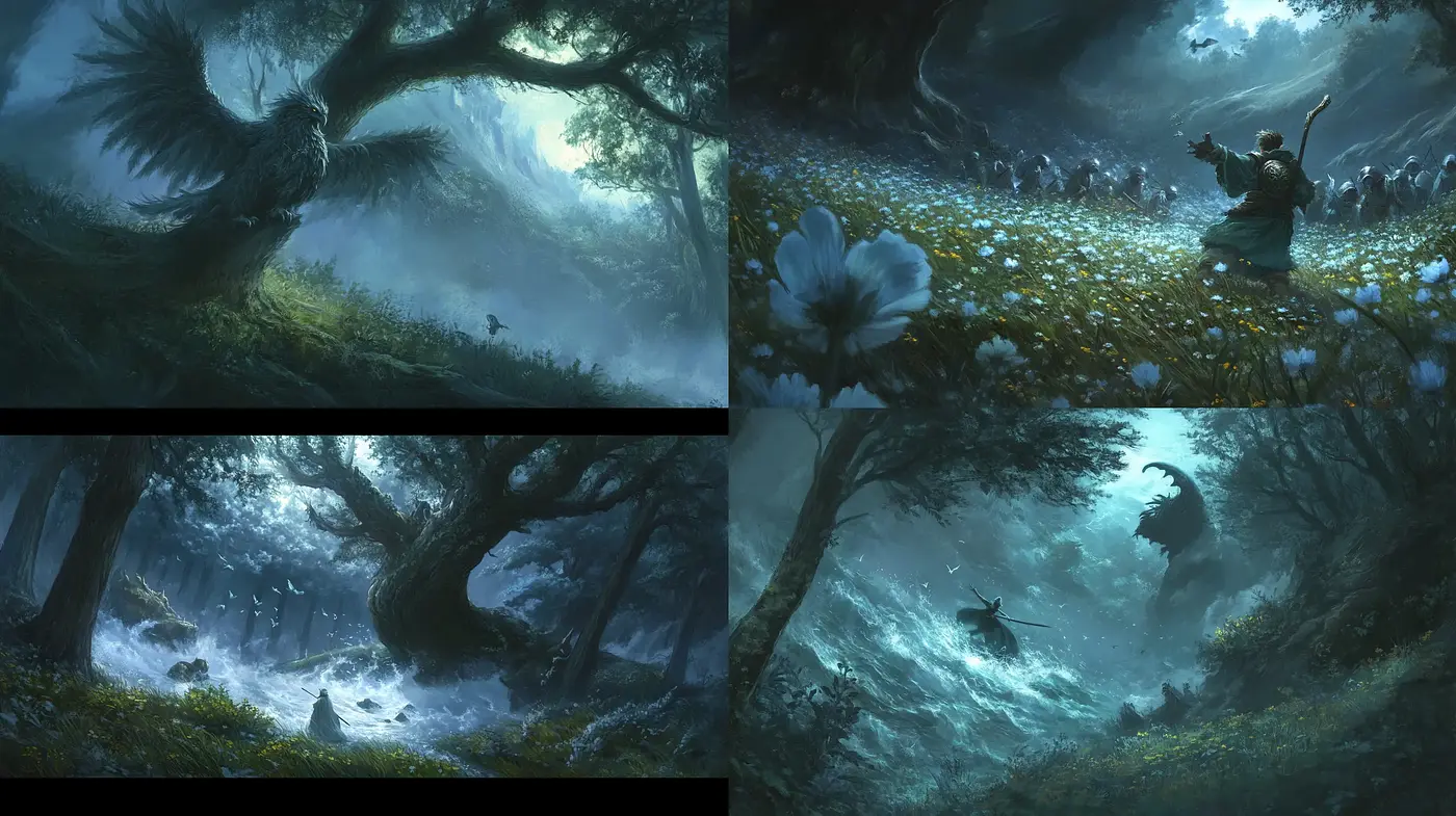 Enchanted Twilight Forests: A Mystical Digital Painting Fusion - Midjourney sref style