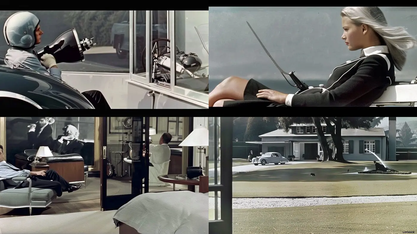 Retrofuturistic Elegance with Monochromatic Tones and Cinematic Composition - Midjourney sref style