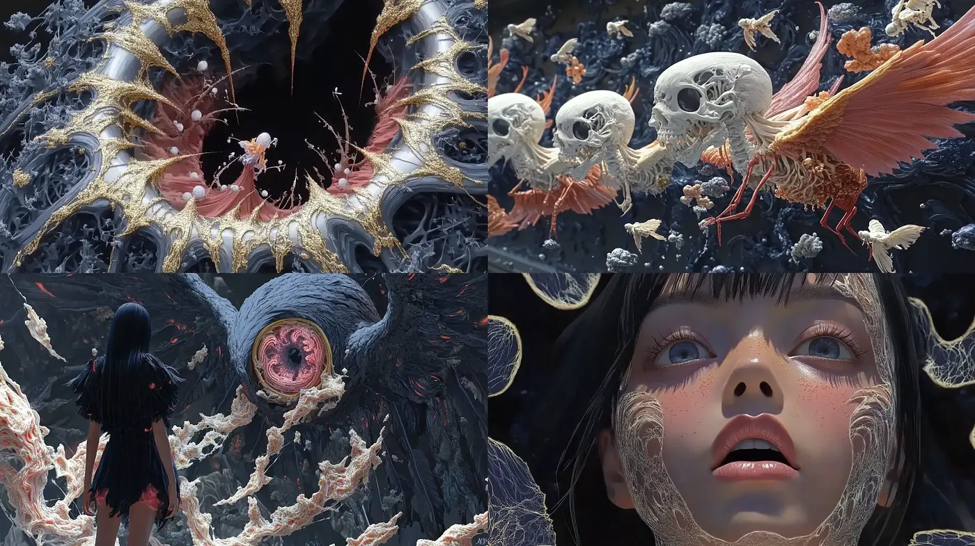 Ethereal Dreamscape: A Surreal Fusion of Organic Forms and Fantastical Visions - Midjourney sref style