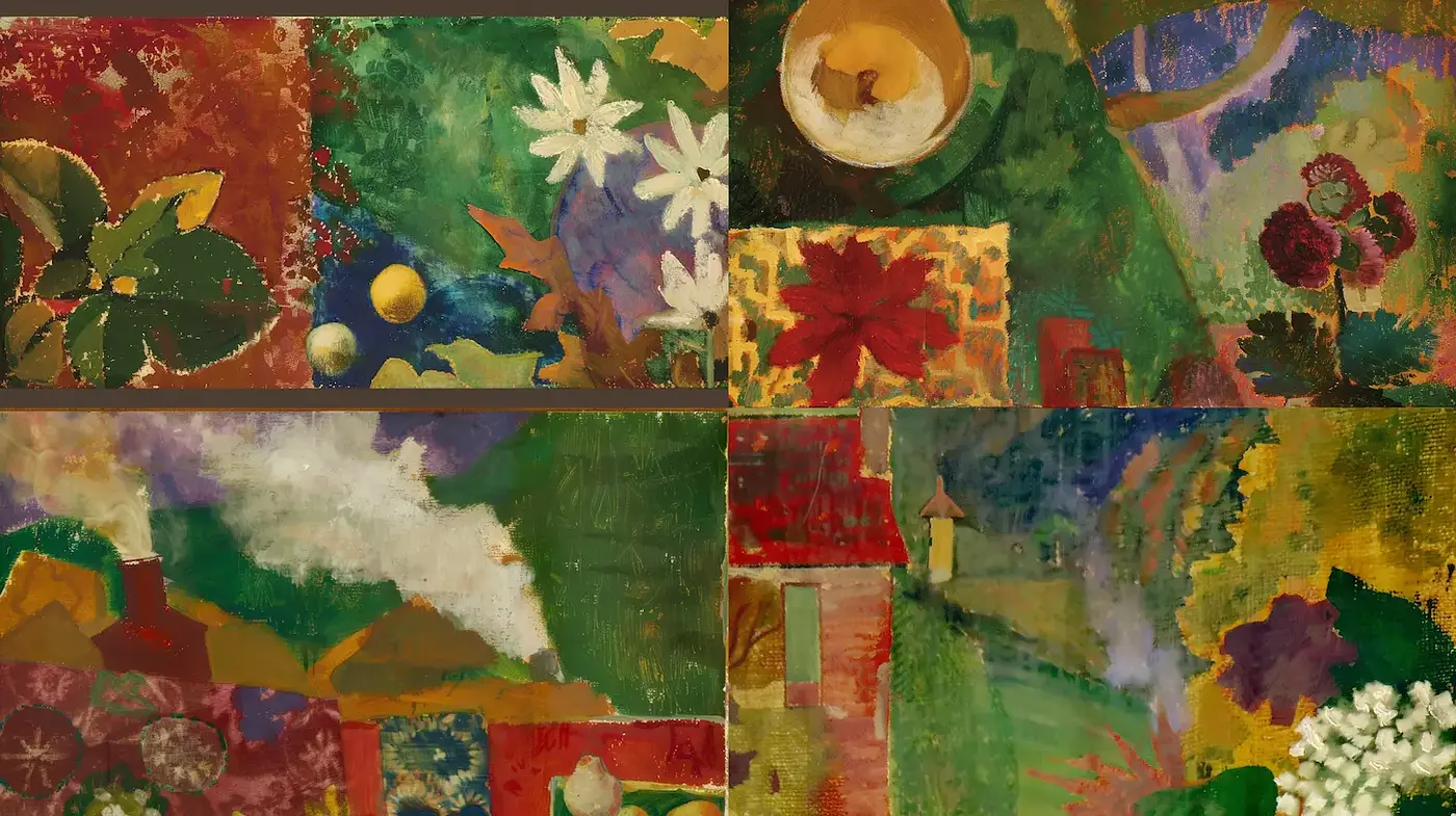 Colorful Abstract Composition with Natural Motifs - Midjourney sref style