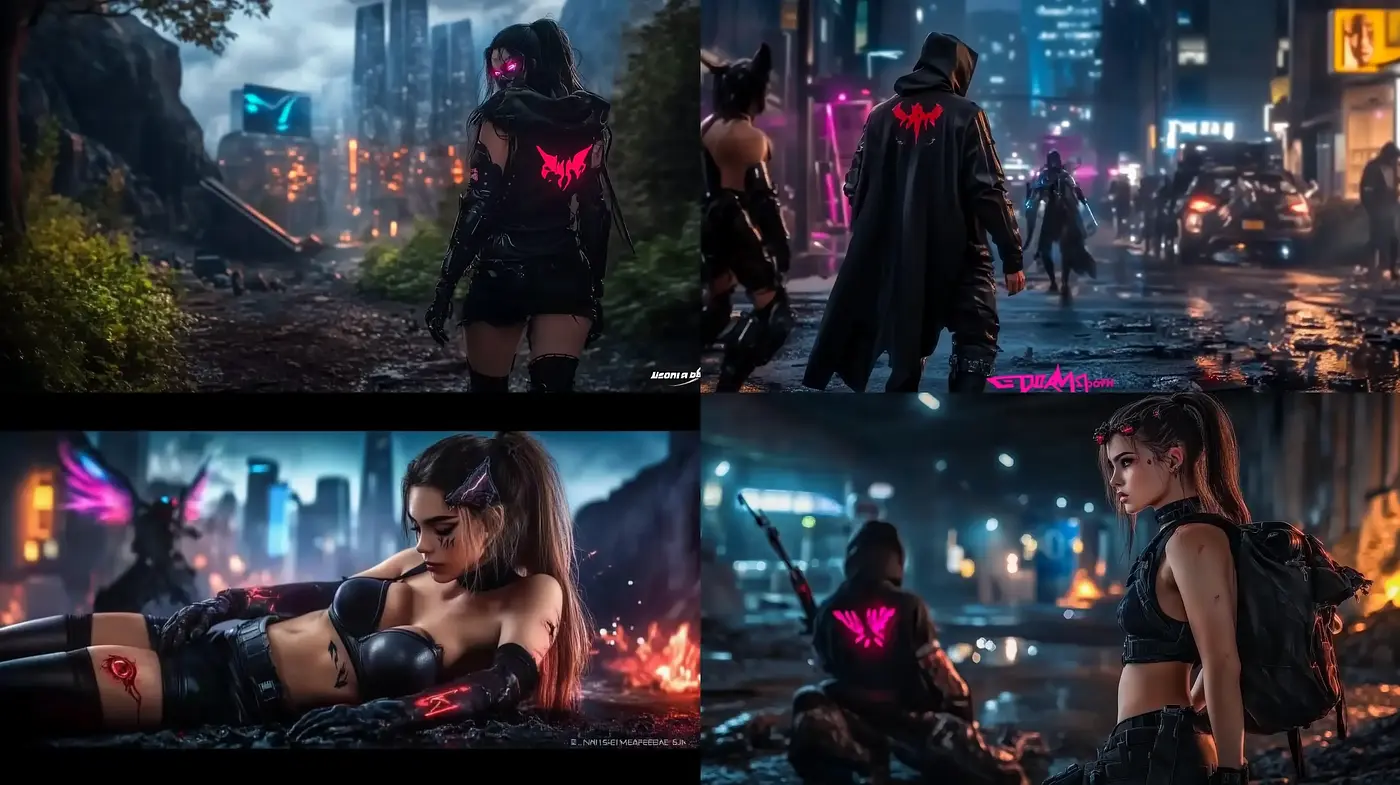 Neon-Noir Cyberpunk Aesthetic with Vivid Highlights - Midjourney sref style