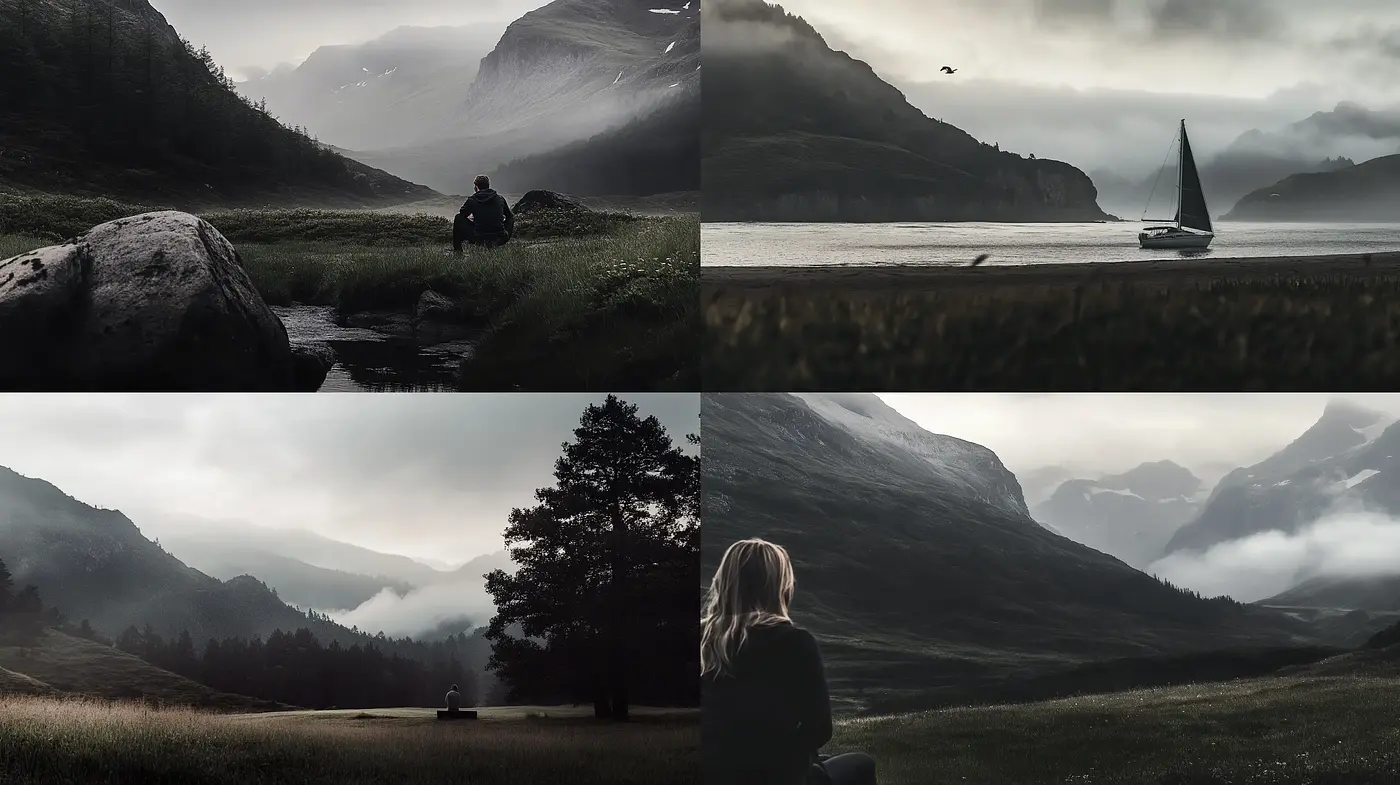 Ephemeral Hues of Serenity: A Cinematic Landscape Exploration - Midjourney sref style
