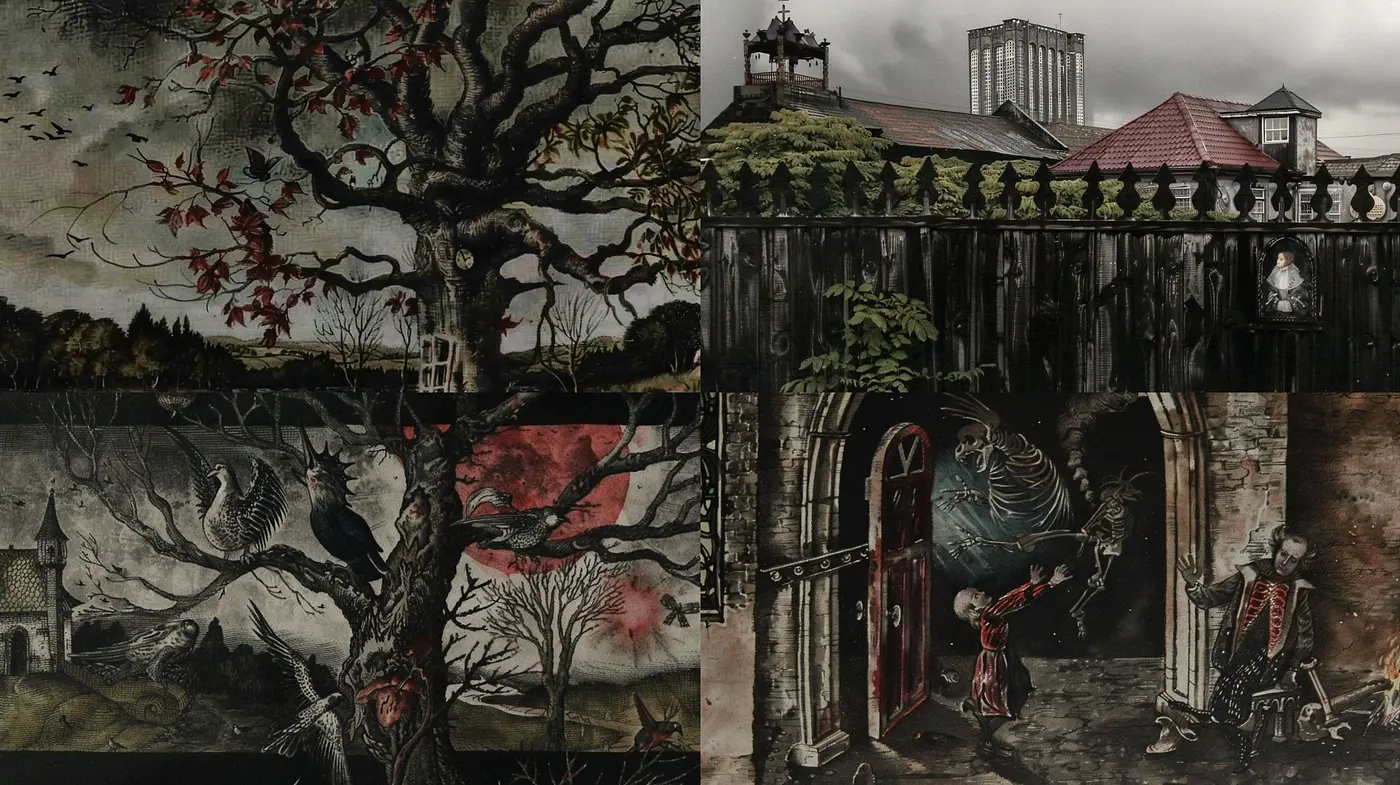 Eerily Evocative Gothic Reverie: A Study in Sepia Tones and Surrealism - Midjourney sref style