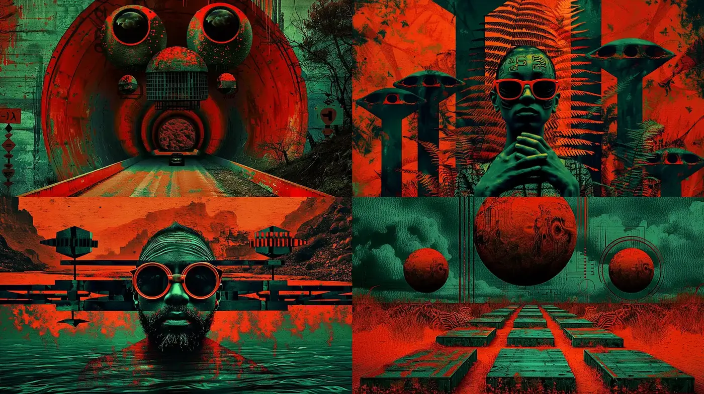 Bold and Surreal Imagery with a Retro-Futuristic Vibe - Midjourney sref style