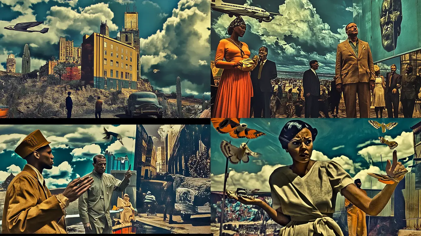 Retro-Futuristic Dreamscape with Expressive Earthy Tones - Midjourney sref style