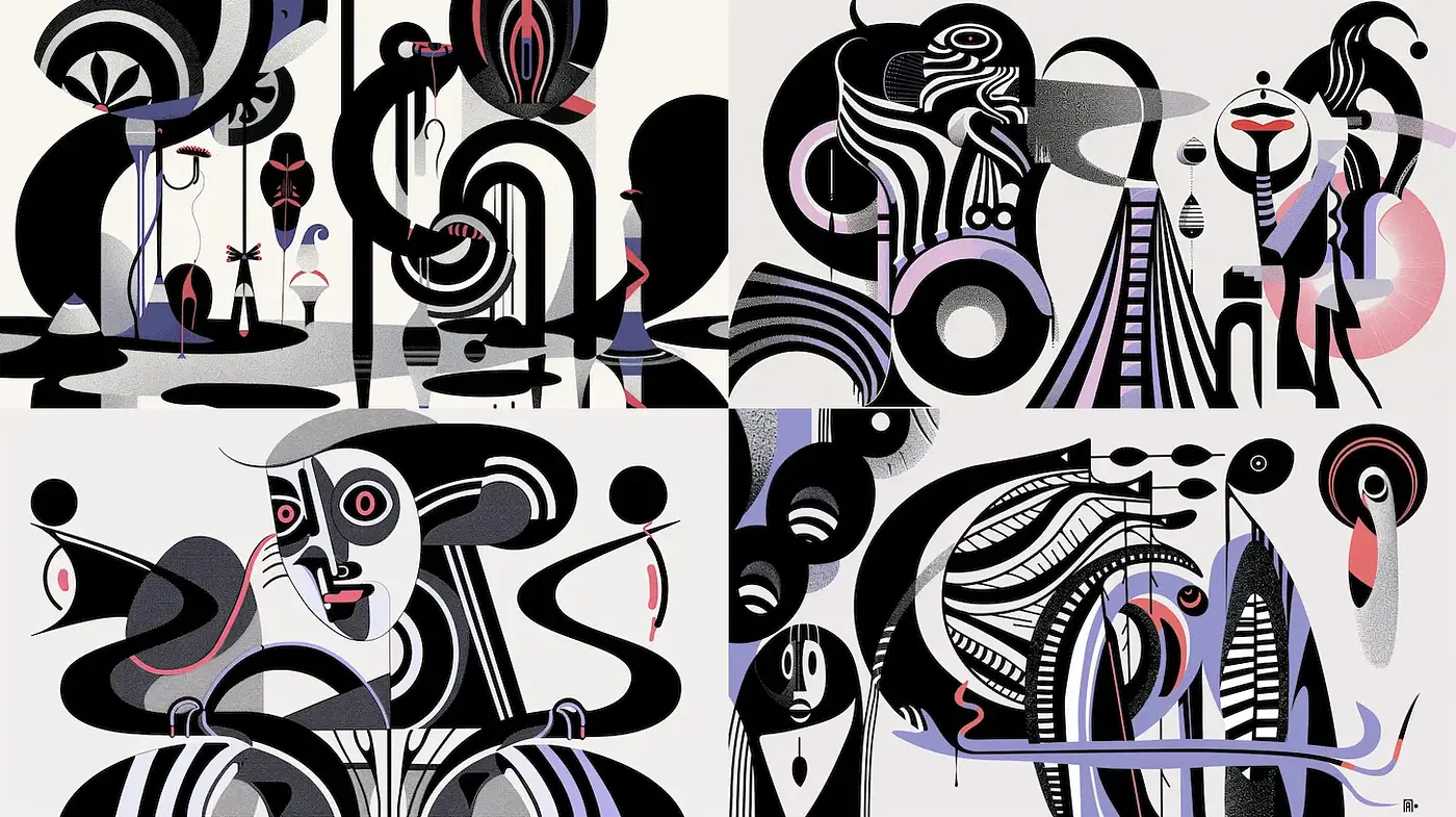 Dynamic and Abstract Composition with a Playful Aesthetic - Midjourney sref style
