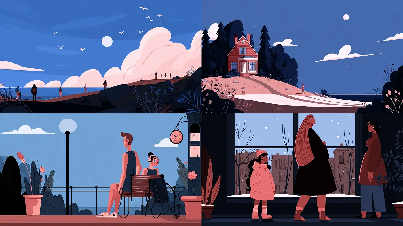 Serene and Playful Illustrations with a Whimsical Touch - Midjourney sref style