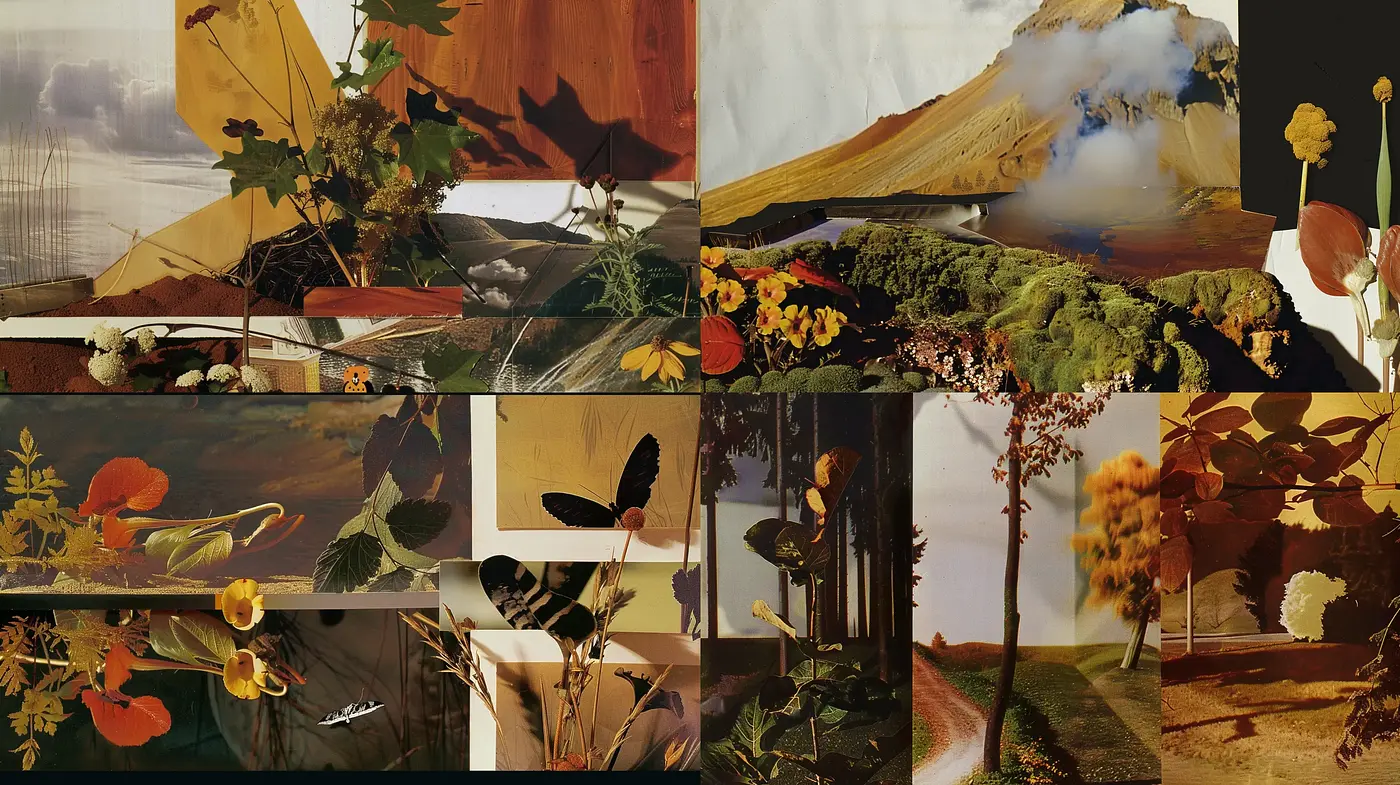 Harmonious Nature Montage with a Surrealist Twist - Midjourney sref style