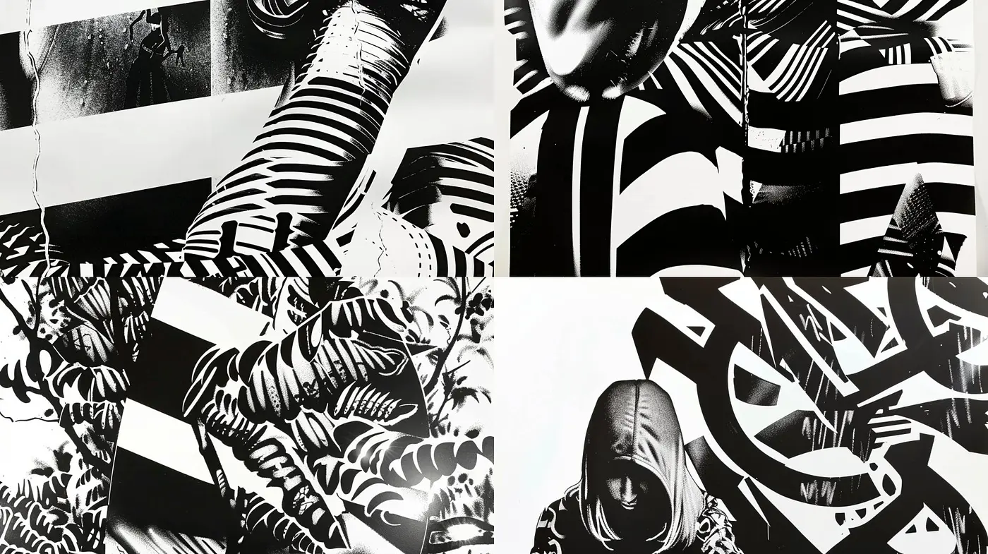 Monochromatic Tapestry of Intricate Patterns and Human Forms - Midjourney sref style