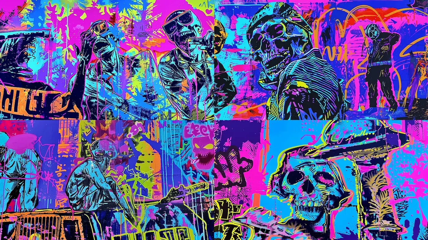 Vibrant Futuristic Urban Graffiti Art with Surreal Elements - Midjourney sref style
