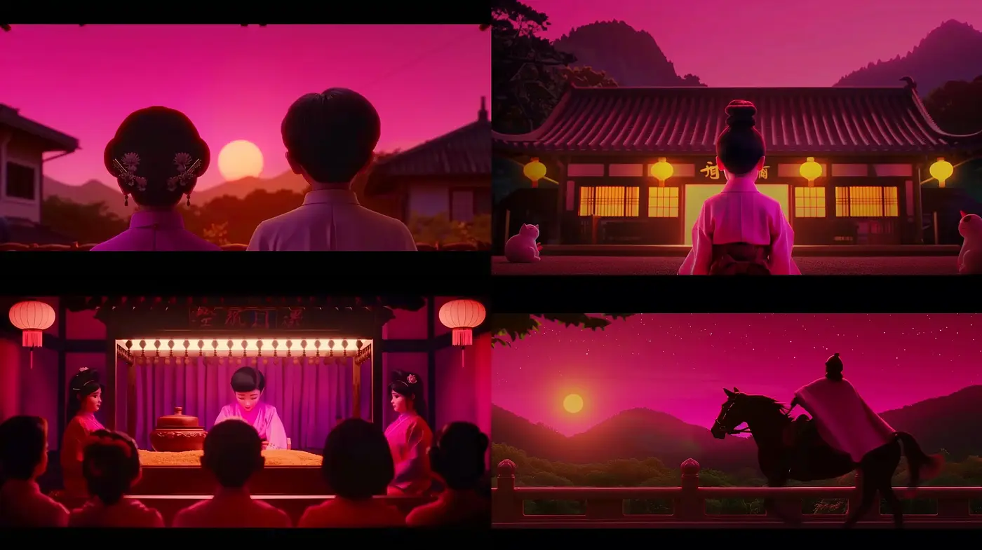 Consistent Twilight Dreamscape with a Cinematic Anime Influence - Midjourney sref style