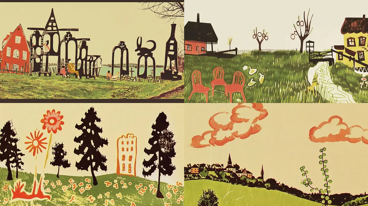 Consistent Vintage Folk Art Expression in Varied Vignettes - Midjourney sref style