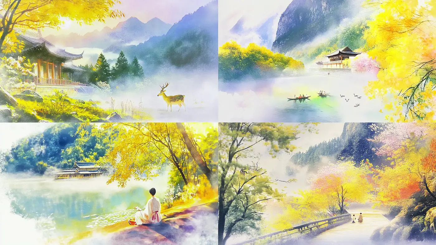 Ethereal Autumn Dreamscape in Pastel Watercolors - Midjourney sref style