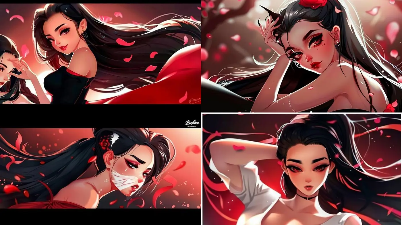 Crimson Elegance: A Fusion of Contemporary Anime Inspired Aesthetics with a Romantic Atmosphere - Midjourney sref style