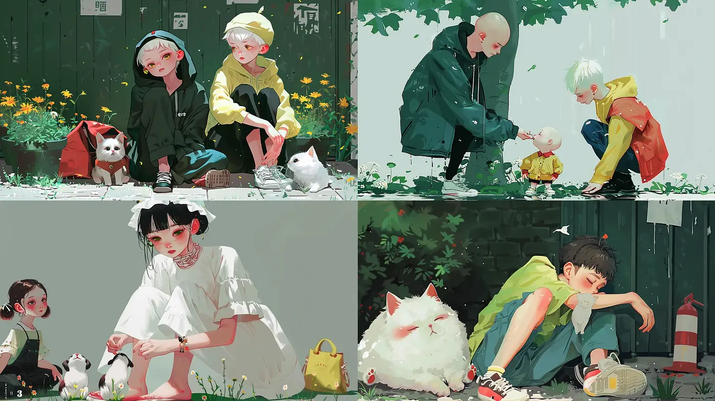 Serene Moments in Whimsical Anime-Inspired Scenes - Midjourney sref style